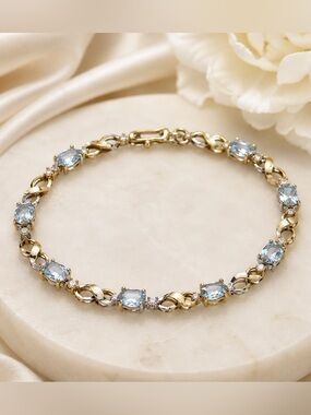 18K Gold Over Sterling Silver Genuine Blue Topaz Bracelet 1.18 CTW